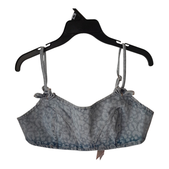 Nasty Gal Bow Leopard Spot Denim Cropped Top - Picture 3 of 11